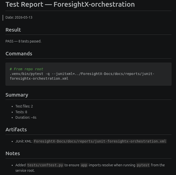 Orchestration service test report